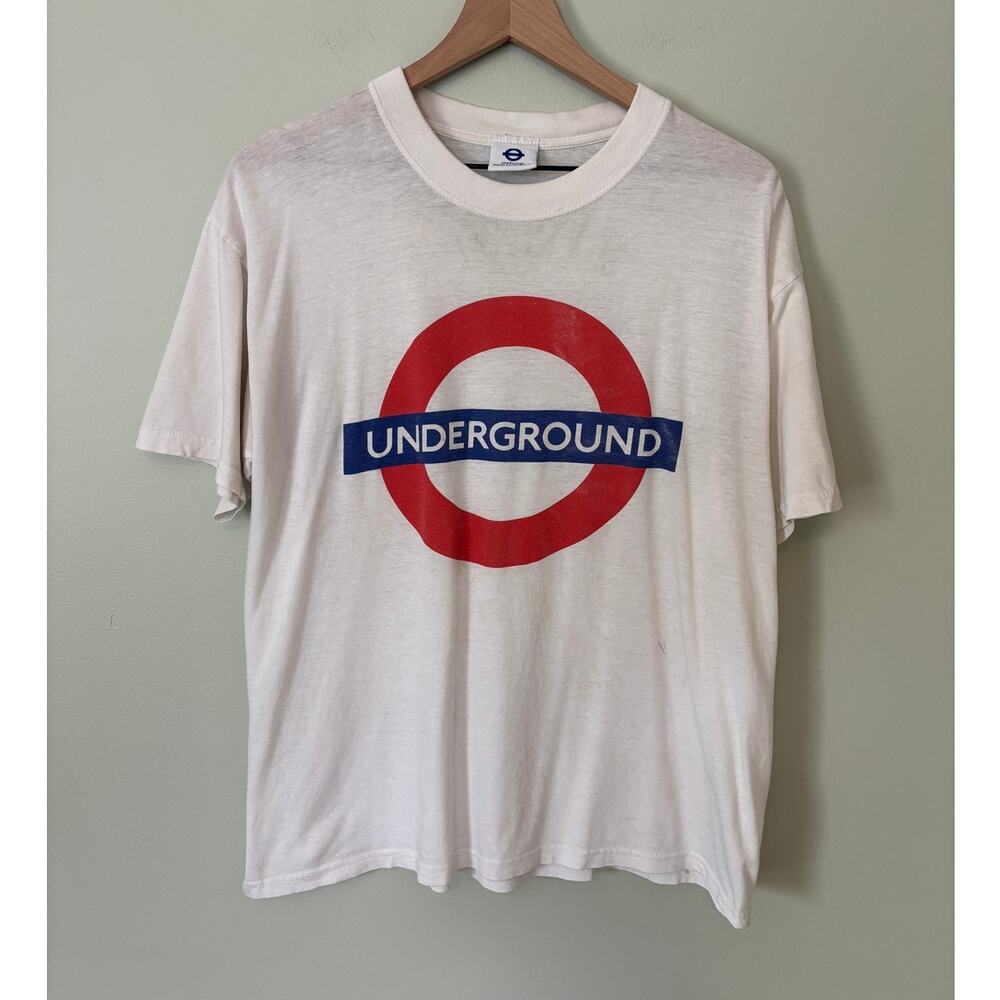 Vintage 90s London Underground Shirt Medium White Graphic Tee